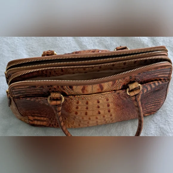 Brahmin Tan and Brown Crocodile-Embossed Satchel - Picture 6 of 10
